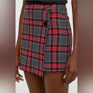 H&M Red and Gray Plaid Mini Skirt
